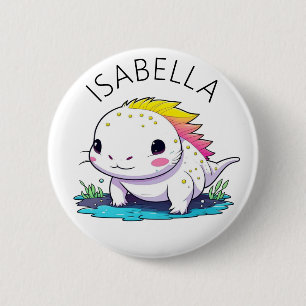 Cute Kawaii Axolotl Illustration Personlig Knapp
