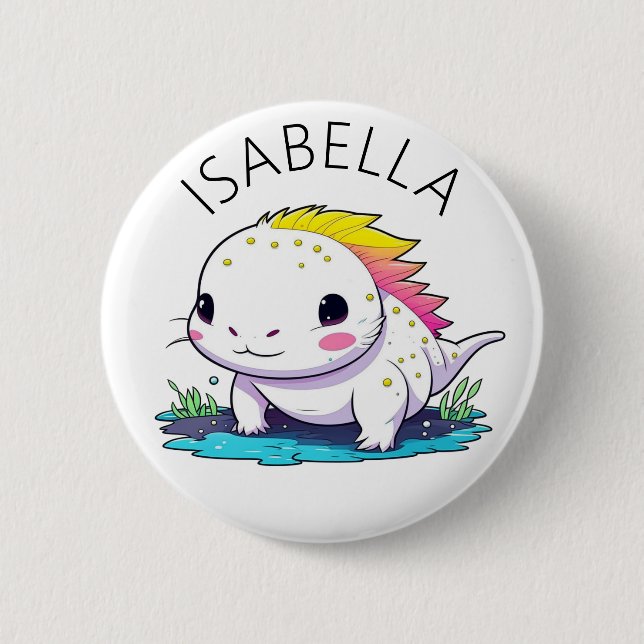 Cute Kawaii Axolotl Illustration Personlig Knapp (Framsida)