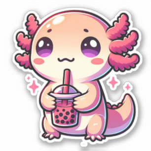 Cute Kawaii Axolotl med Bubble Tea Klistermärken
