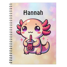Cute Kawaii Axolotl med Bubble Tea Personlig Anteckningsbok