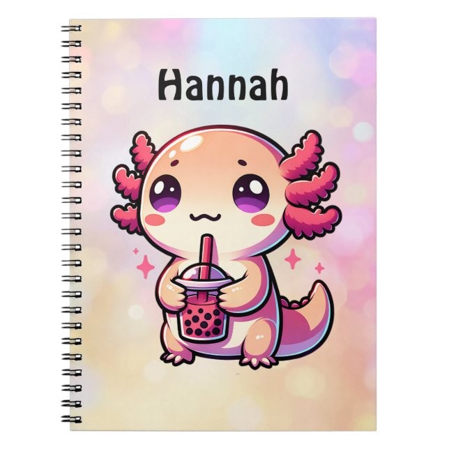 Cute Kawaii Axolotl med Bubble Tea Personlig Anteckningsbok (Framsidan)