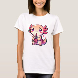 Cute Kawaii Axolotl med Bubble Tea T Shirt