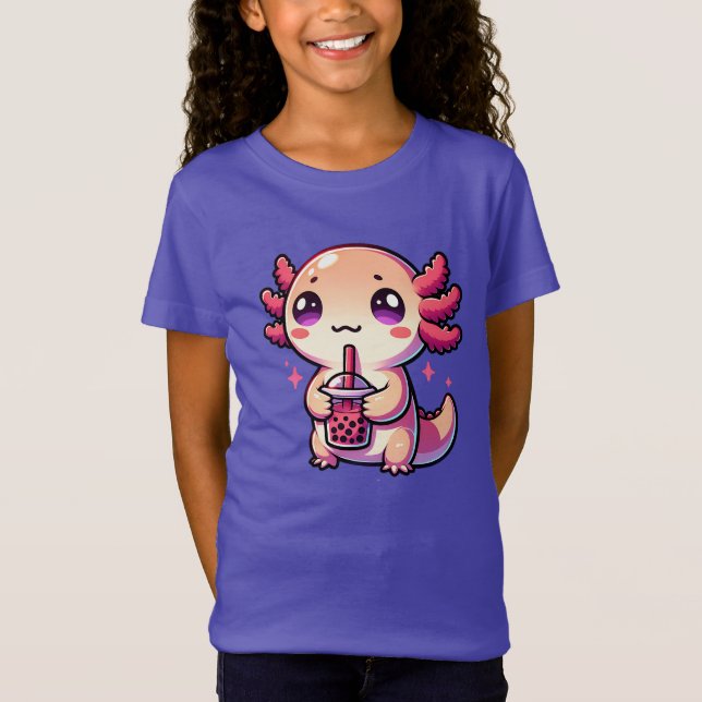 Cute Kawaii Axolotl med Bubble Tea T Shirt (Framsida)