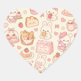 Cute Kawaii Axolotl Pattern | Pastel Ocean  Hjärtformat Klistermärke