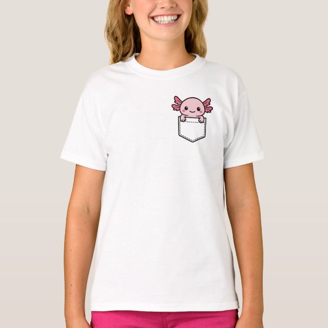 Cute Kawaii Axolotl Peeking ut ur Pocket T Shirt (Framsida)