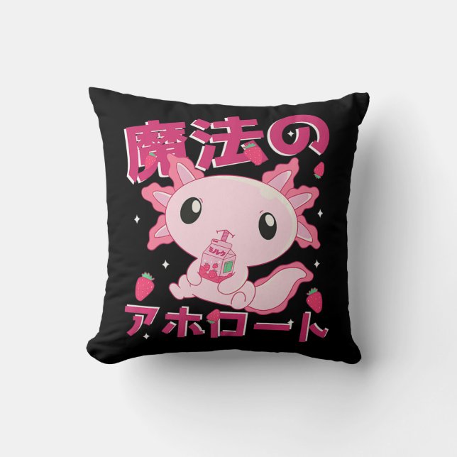 Cute Kawaii Axolotl Strawberry Milk Shake Japanese Kudde (Framsida)