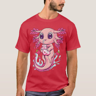 Cute Kawaii Axolotl Strawberry Mjölk Shake Japansk T Shirt