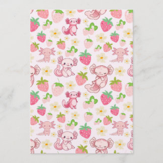 Cute Kawaii Axolotl & Strawberry Seamless Pattern Inbjudningar