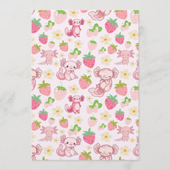 Cute Kawaii Axolotl & Strawberry Seamless Pattern Inbjudningar (Framsida)