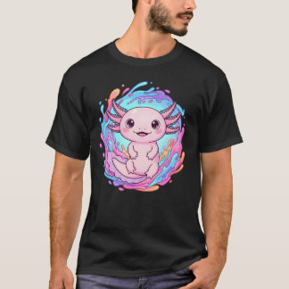 Cute Kawaii Axolotl Water Splash Art T Shirt