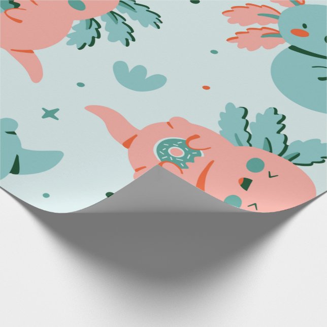 Cute Kawaii Axolotl Wrapping Papper Presentpapper (Hörn)