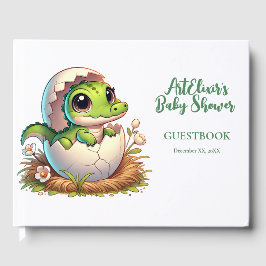 Cute Kawaii Baby Alligator Hatching Baby Shower Gästböcker