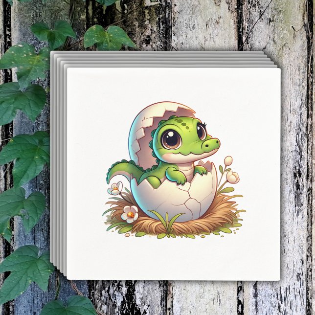 Cute Kawaii Baby Alligator Hatching Baby Shower Pappersservett (Skapare uppladdad)