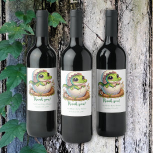 Cute Kawaii Baby Alligator Hatching Baby Shower Vinflaska Etikett