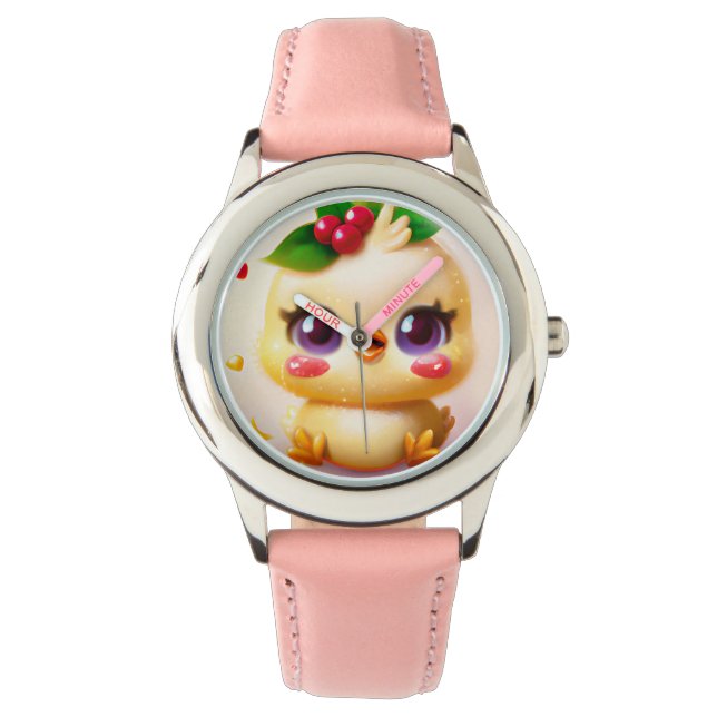 Cute Kawaii Baby Chicken med Holly Armbandsur (Framsida)
