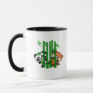 Cute Kawaii Baby Panda och Red Panda Bamboo Peeka Mugg