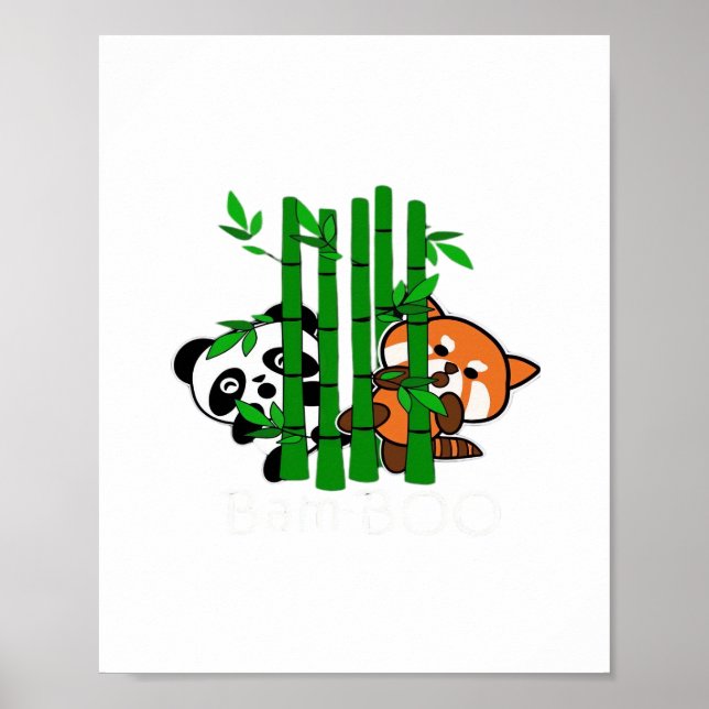 Cute Kawaii Baby Panda och Red Panda Bamboo Peeka Poster (Framsidan)