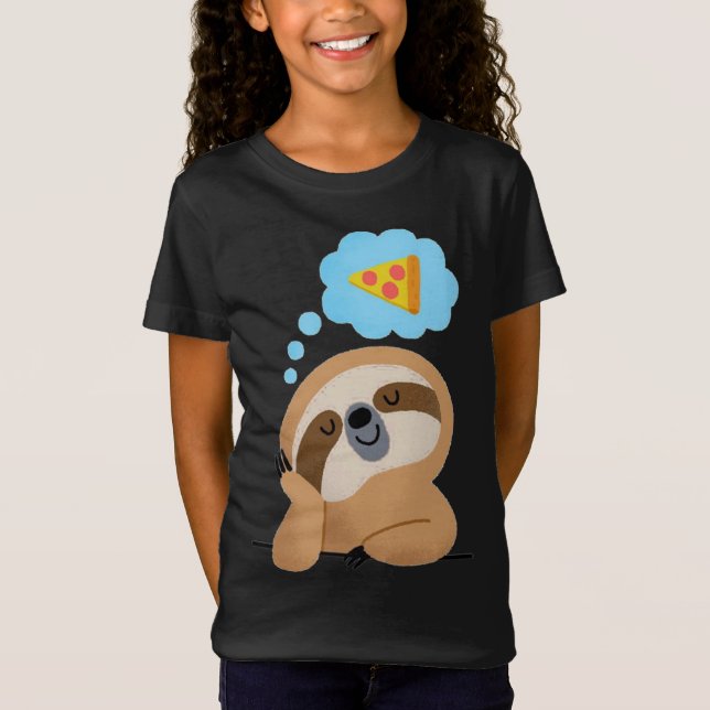 Cute Kawaii Baby Sloth drömmer om Pizza T Shirt (Framsida)