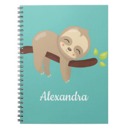 Cute Kawaii Baby Sloth i Träd på Light Teal Blue Anteckningsbok