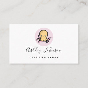 Cute Kawaii Baby Squid Octopus Auktoriserad Nanny Visitkort