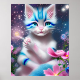 Cute Kawaii baby stripe rosa och blåkattkattunge Poster