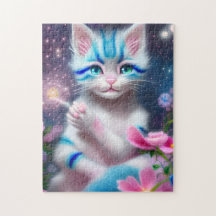 Cute Kawaii baby stripe rosa och blåkattkattunge