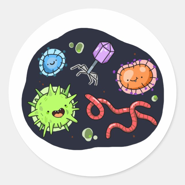 Cute Kawaii Bacteria Runt Klistermärke (Framsida)