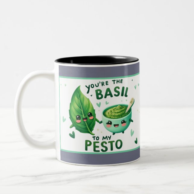 Cute Kawaii Basil och Pesto Två-Tonad Mugg (Vänster)
