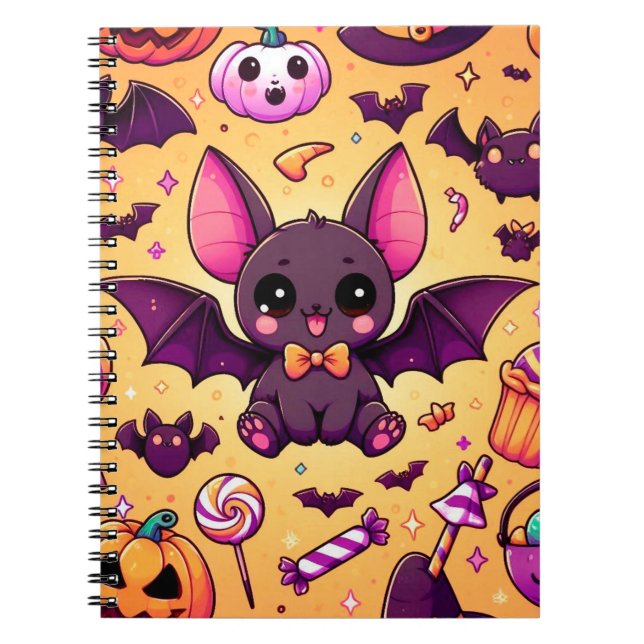 Cute kawaii bat candy halloween anteckningsbok (Framsidan)