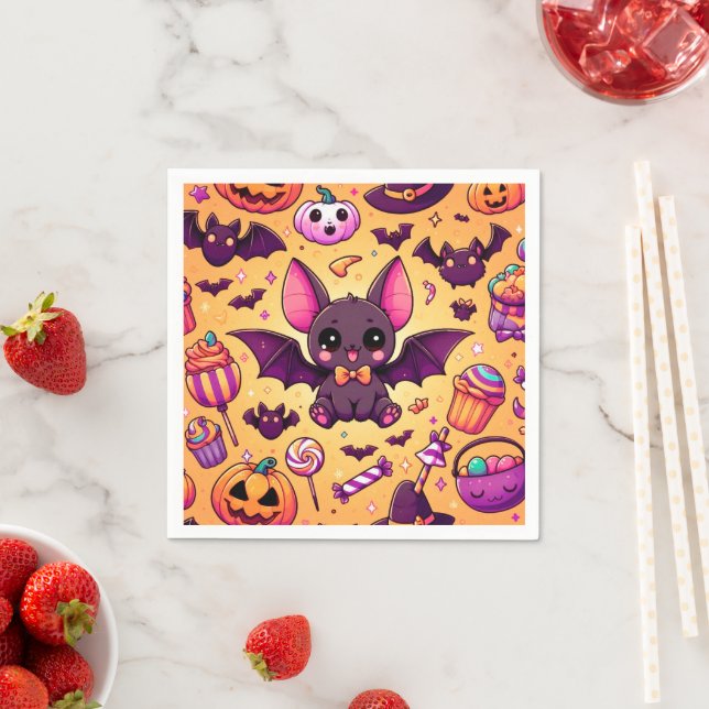 Cute kawaii bat candy halloween pappersservett (Insitu)