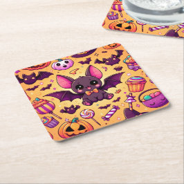 Cute kawaii bat candy halloween underlägg papper kvadrat