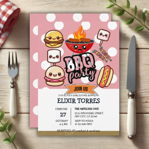 Cute Kawaii BBQ Party Baby Shower Inbjudningar