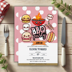 Cute Kawaii BBQ Party Baby Shower Inbjudningar