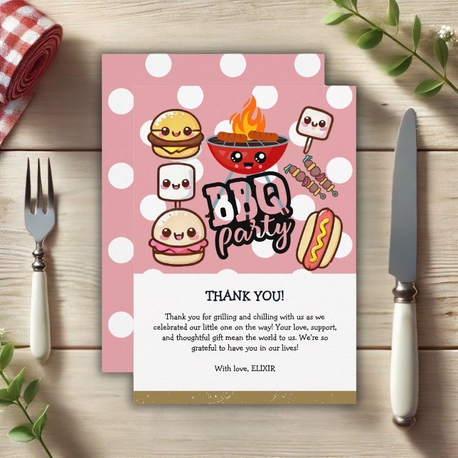 Cute Kawaii BBQ Party Baby Shower Tack Kort (Skapare uppladdad)