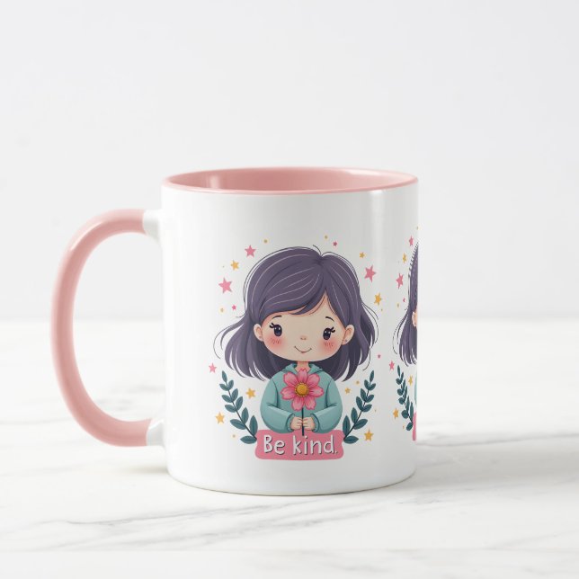 Cute Kawaii "Be Kind" Illustration - Wholesome Art Mugg (Vänster)