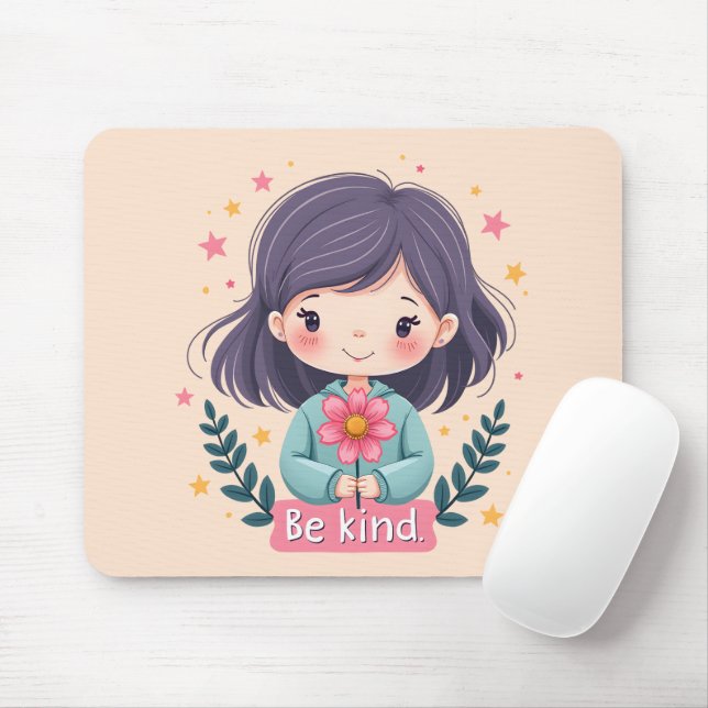 Cute Kawaii "Be Kind" Illustration - Wholesome Art Musmatta (Med mus)