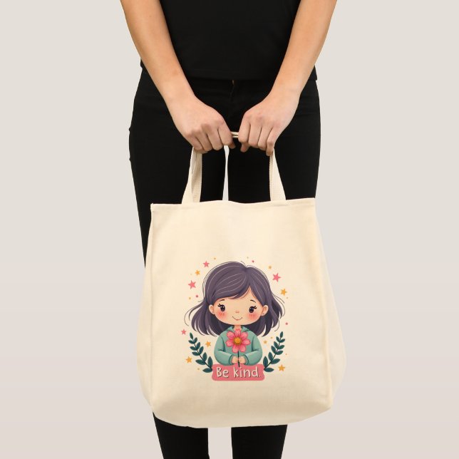 Cute Kawaii "Be Kind" Illustration - Wholesome Art Tygkasse (Framsida (produkt))