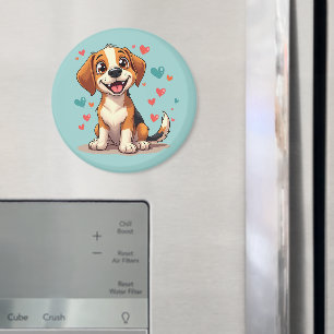 Cute Kawaii Beagle med Hearts Playful Hund Art Magnet