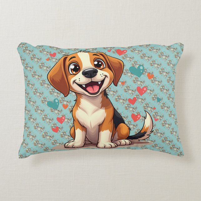 Cute Kawaii Beagle med hörselskadade Hund Prydnadskudde (Framsidan)