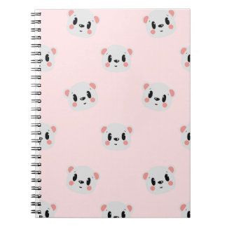 Cute Kawaii Bear Face Pattern on Pastel Pink Anteckningsbok