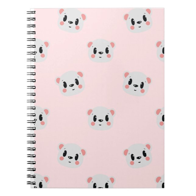 Cute Kawaii Bear Face Pattern on Pastel Pink Anteckningsbok (Framsidan)