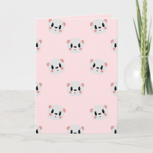 Cute Kawaii Bear Face Pattern on Pastel Pink Kort (Framsida)