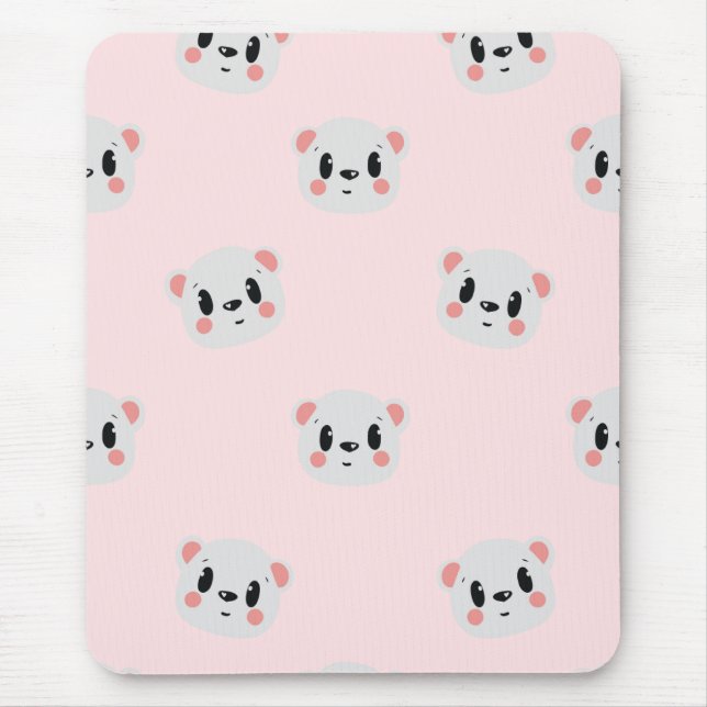 Cute Kawaii Bear Face Pattern on Pastel Pink Musmatta (Framsidan)