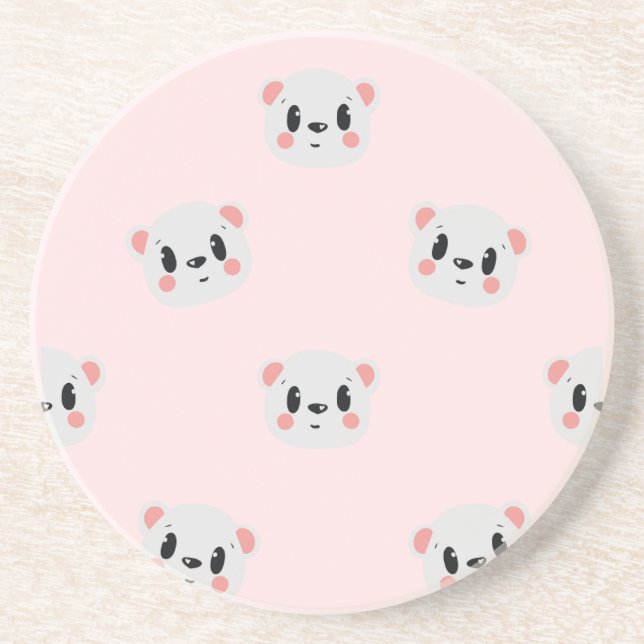 Cute Kawaii Bear Face Pattern on Pastel Pink Underlägg (Framsidan)