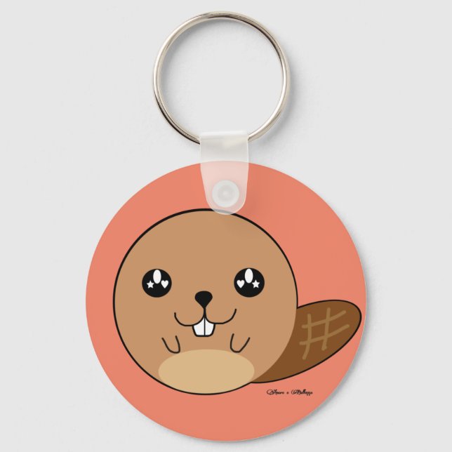 Cute Kawaii Beaver Animal Nyckelring (Framsida)