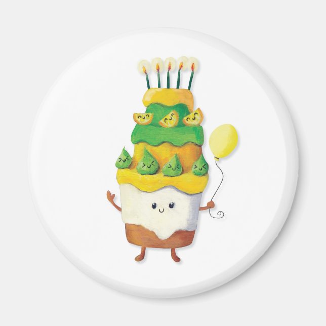 Cute Kawaii Birthday Cake Magnet (Framsidan)