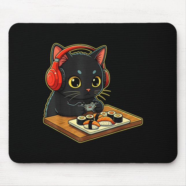 Cute Kawaii Black Cat Funny Sushi Retro Japanese C Musmatta (Framsidan)