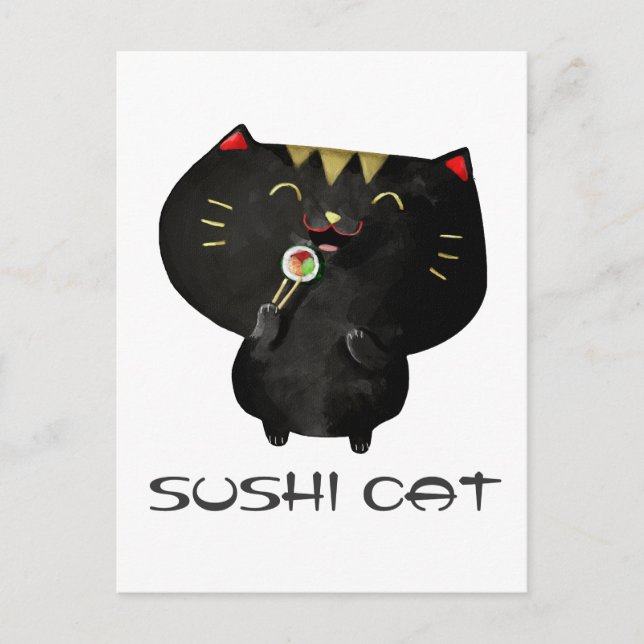 Cute Kawaii Black Sushi Cat Vykort (Framsida)