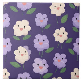 Cute Kawaii-Blommönstret Kakelplatta