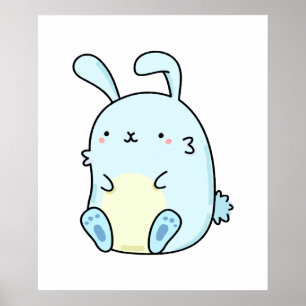 Cute Kawaii Blue Bunny Poster